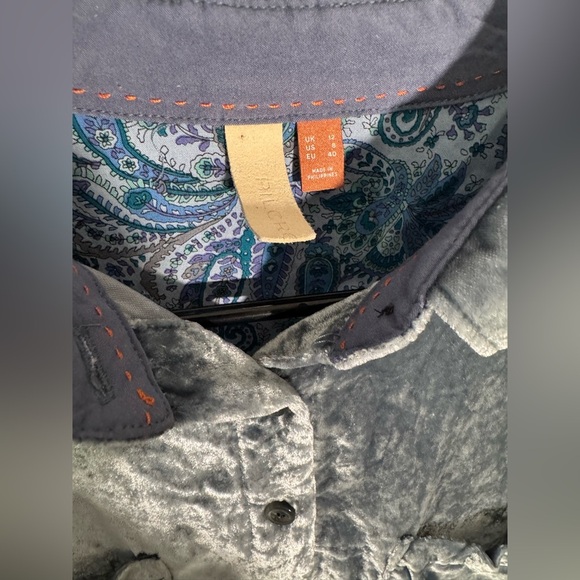 Anthropologie Pilcro Crushed Blue Velvet Femme Buttondown Shirt Dark Size 8 - Picture 5 of 10